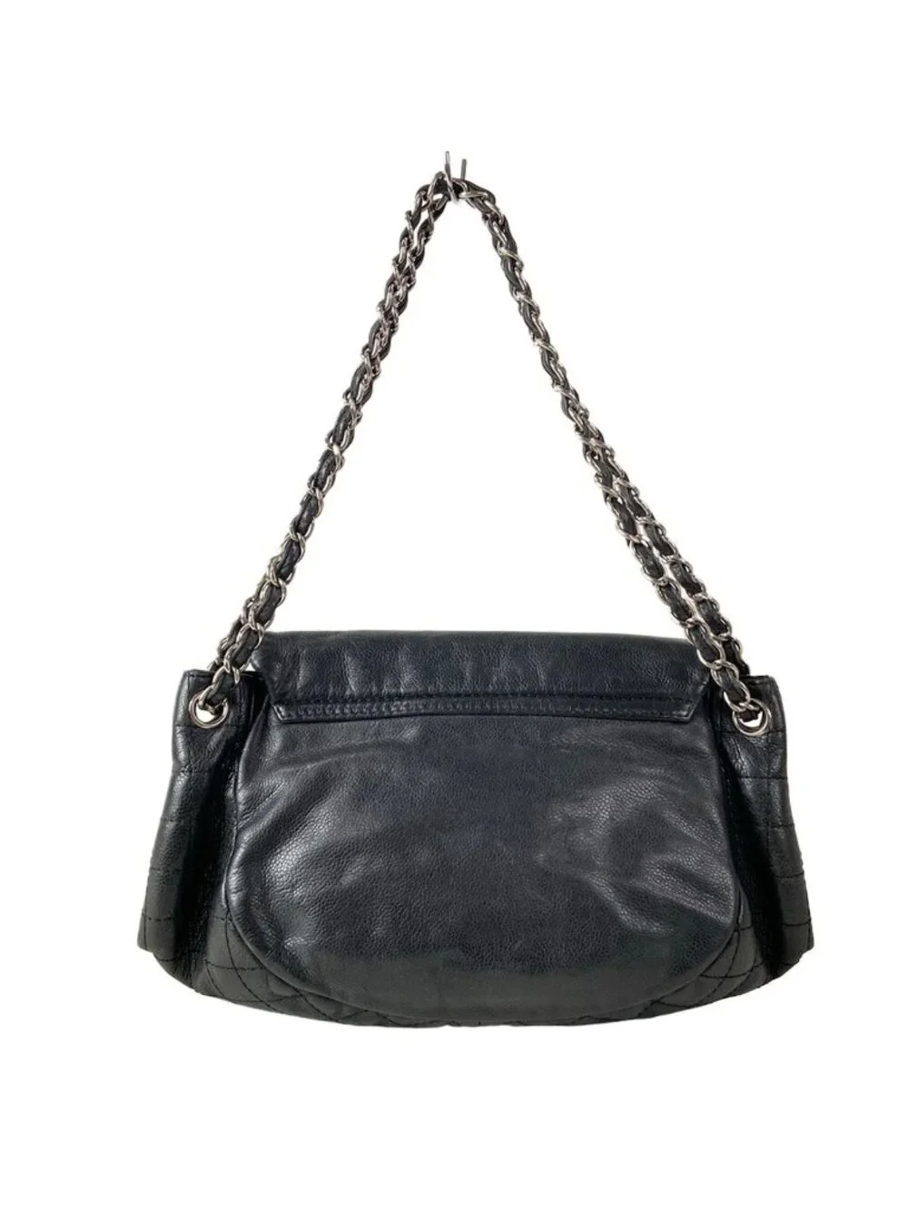 Chanel Shoulder Bag Half Moon Black CC Logo Chain Silver